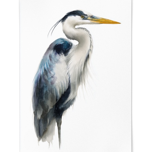 Watercolor Heron Portrait Wall Art Print Poster, Unframed - Picture 2 of 6